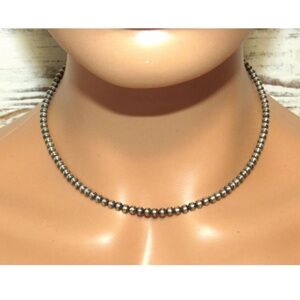 Navajo Pearls Necklace Sterling Silver Choker Necklace 16"L